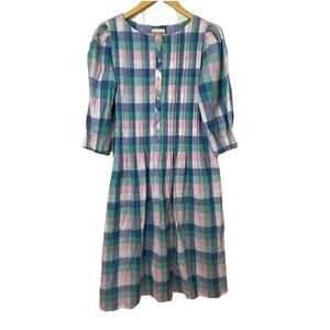 VTG 80s MATTI Sport Pastel Plaid Midi Dress Pastel Cottagecore Preppy Sz 4/6/8